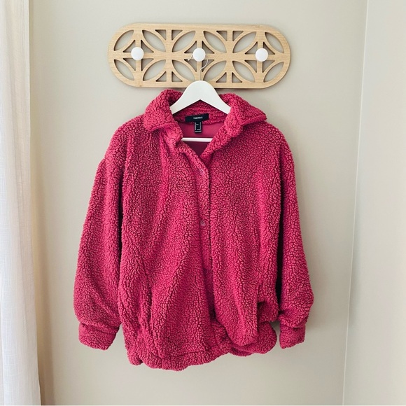 Forever 21 Button Up Sherpa Sweater/Jacket Maroon Sz Small - Picture 1 of 10